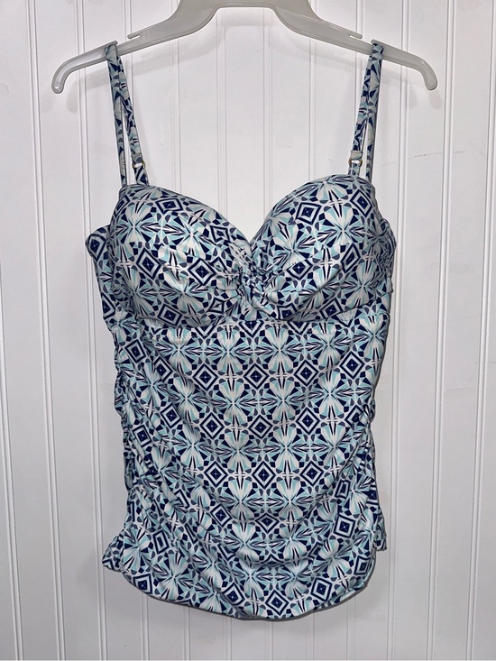Helen Jon Other - Helen Jon Women’s Ruched Geometric Tankini Top Swimsuit Blue & White Coastal